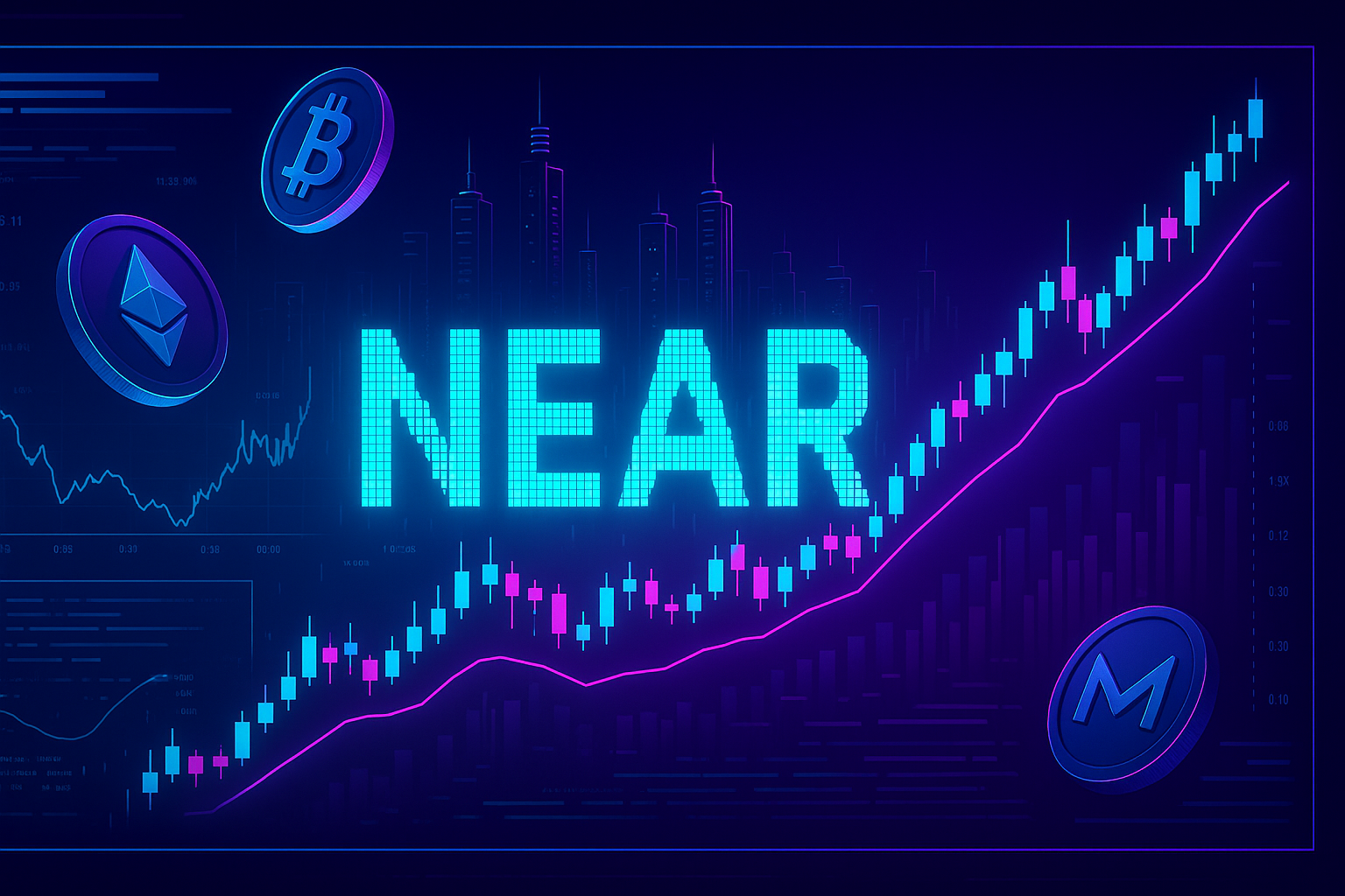 Futuristic NEAR price prediction dashboard with crypto charts and coins